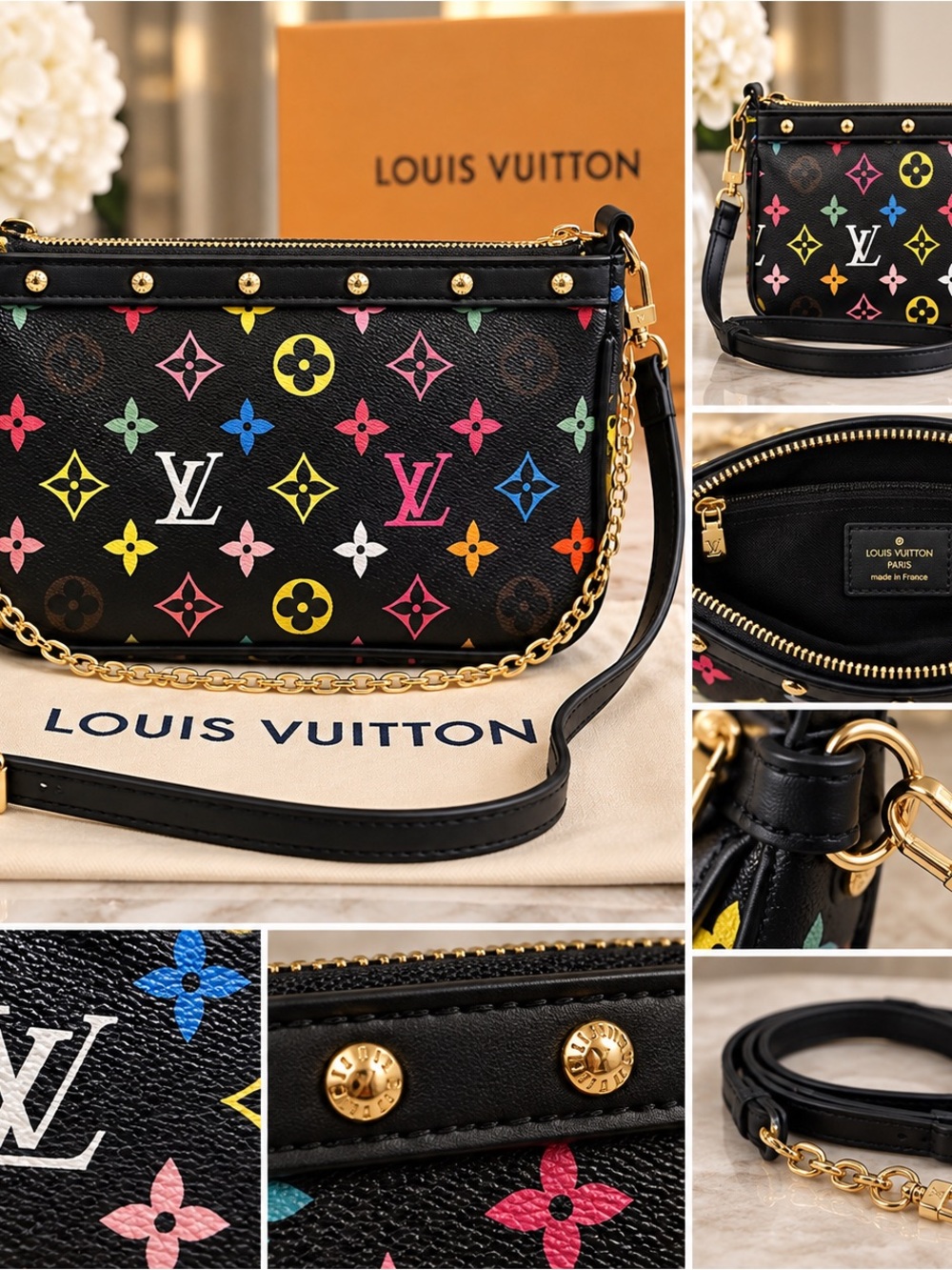 Unlisted Black Mini Bag with Multicolor Monogram and Gold Hardware